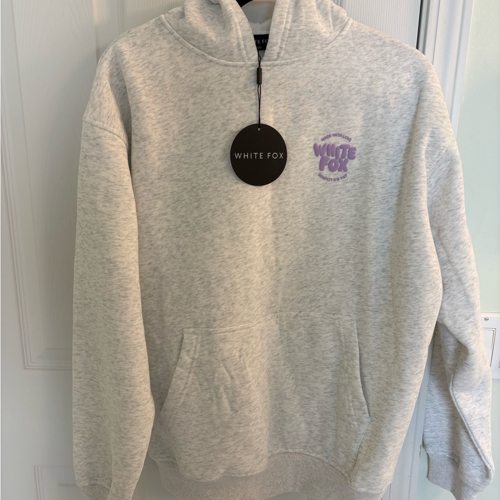 White Fox Gray Hoodie with Purple Logo